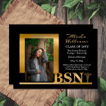 Classy Elegant Gold BSN Caduceus 1 Photo Black Announcement<br><div class="desc">Classy and elegant one photo gold text "BSN" caduceus nursing graduation announcement design by Holiday Hearts Designs (rights reserved). Placeholder template photo courtesy Unsplash.</div>