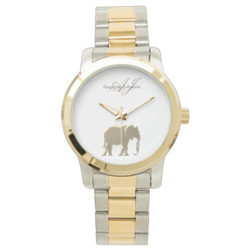 Classy Elegant Gold Elephant Monogrammed Watch