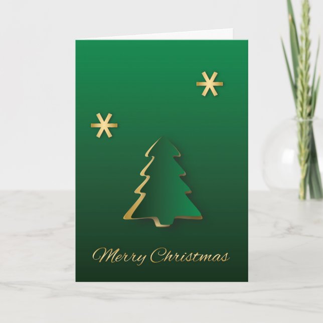 Classy Elegant Gold Green Christmas Tree Holiday Card (Front)