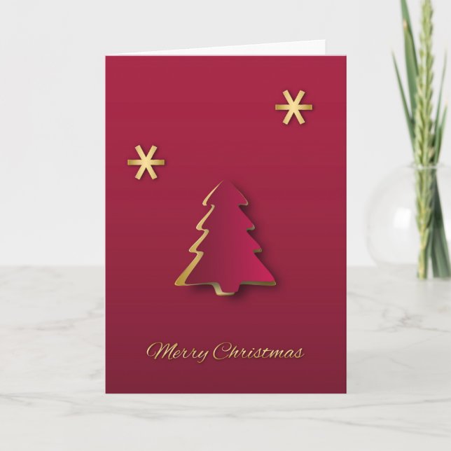 Classy Elegant Gold Red Christmas Tree Holiday Card (Front)