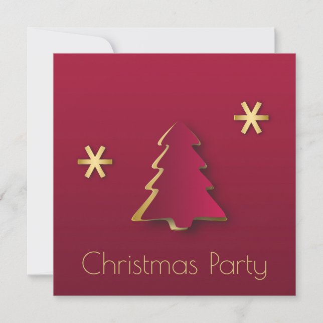 Classy Elegant Gold Red Christmas Tree Invitation (Front)