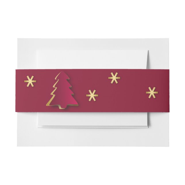 Classy Elegant Gold Red Christmas Tree Invitation Belly Band (Front Example)