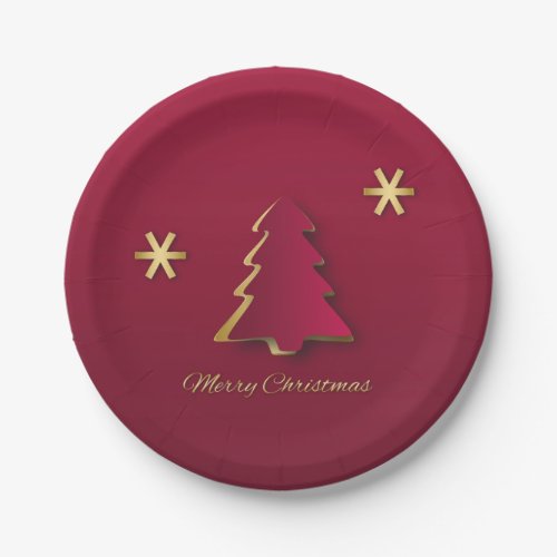 Classy Elegant Gold Red Christmas Tree Paper Plates