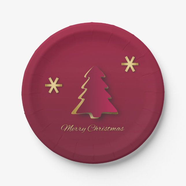 Classy Elegant Gold Red Christmas Tree Paper Plates (Front)