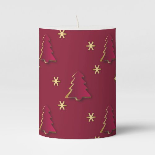 Classy Elegant Gold Red Christmas Tree Pillar Candle