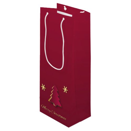 Classy Elegant Gold Red Christmas Tree Wine Gift Bag