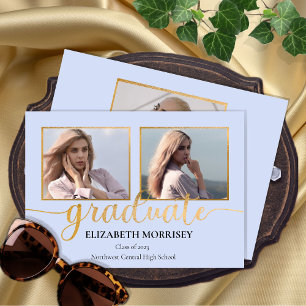 Classy Elegant Gold Script Text Graduate 3 Photo Announcement