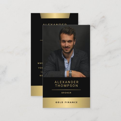 Classy Elegant Gold Stripe CEO Professional Photo Business Card