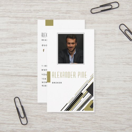 Classy Elegant Gold Stripes Professional Photo Business Card