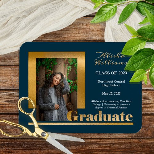 Classy Elegant Gold Text Graduate 1 Photo Dk Teal Magnet