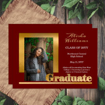 Classy Elegant Gold Text Graduate 1 Photo Maroon