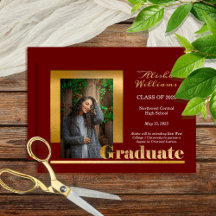 Classy Elegant Gold Text Graduate 1 Photo Maroon