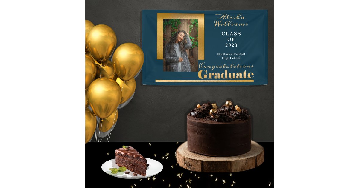 Classy Elegant Gold Text Graduate Photo Banner | Zazzle