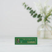 Classy Elegant Gold Text Graduate Photo Green  Mini Business Card (Standing Front)