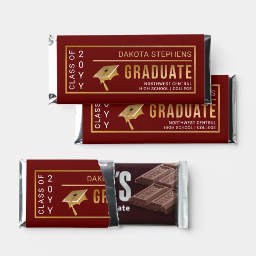 Classy Elegant Gold Text Graduate Photo Maroon Hershey Bar Favors