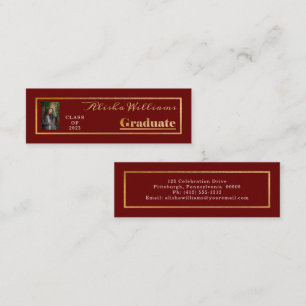 Classy Elegant Gold Text Graduate Photo Mini Business Card