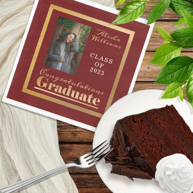 Classy Elegant Gold Text Graduate Photo Napkins (Creator Uploaded)