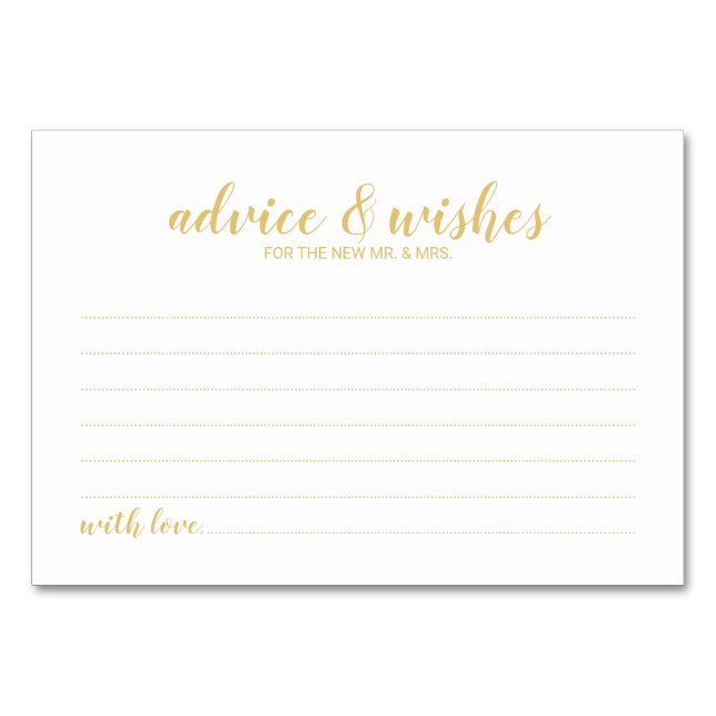 Classy Elegant Gold Wedding Advice and Wishes Table Number (Front)