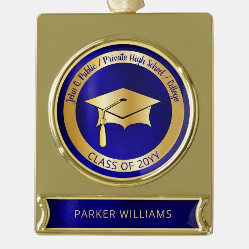 Classy Elegant Grad Cap School Graduate Graduation Gold Plated Banner Ornament