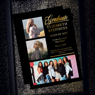 Classy Elegant Graduate Graduation 3 Photo Foil Invitation
