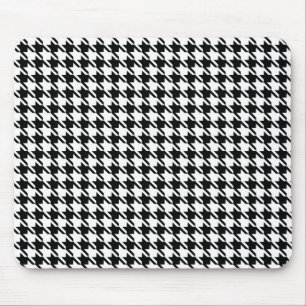 Classy Elegant Houndstooth Pattern Black And White Mouse Pad