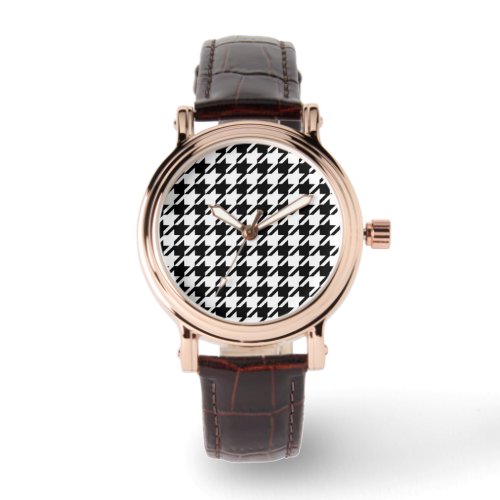 Classy Elegant Houndstooth Pattern Black And White Watch