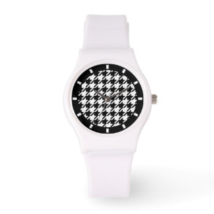 Classy Elegant Houndstooth Pattern Black And White Watch