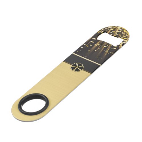 Classy Elegant Irish Shamrock Faux Gold Confetti Bar Key