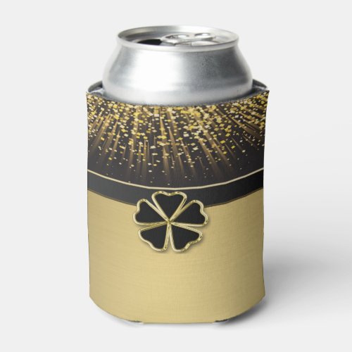 Classy Elegant Irish Shamrock Faux Gold Confetti Can Cooler