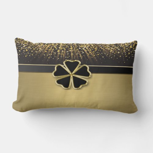 Classy Elegant Irish Shamrock Faux Gold Confetti Lumbar Pillow