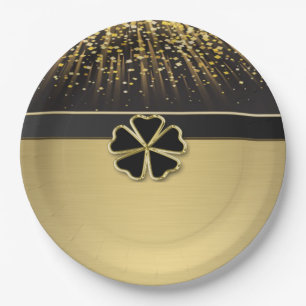 Classy Elegant Irish Shamrock ,Faux Gold Confetti Paper Plates