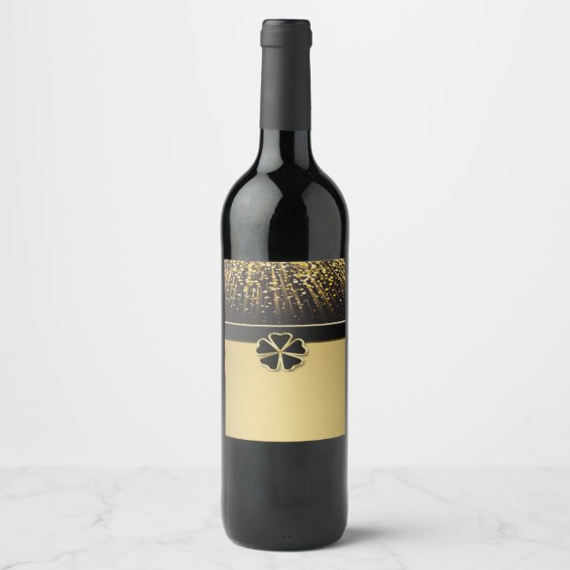 Classy Elegant Irish Shamrock ,Faux Gold Confetti Wine Label (Front)