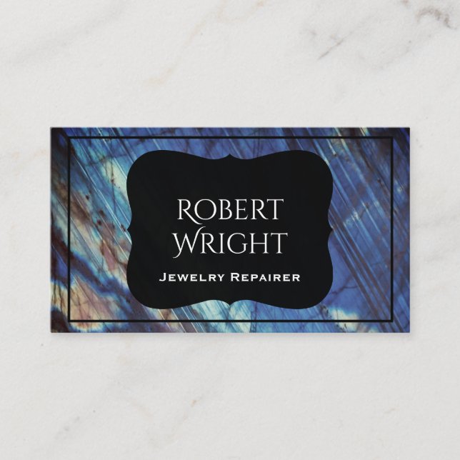 Classy Elegant Labradorite dark blue Business Card (Front)