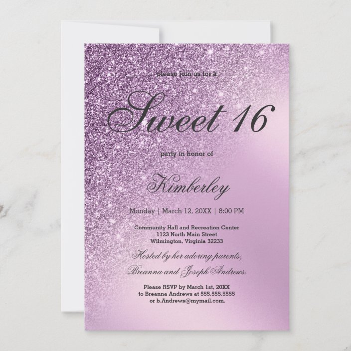 Classy elegant lavender gradient glitter Sweet 16 Invitation | Zazzle.com