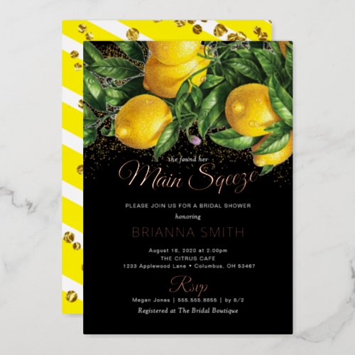 Classy Elegant Lemon Bridal Shower Real Foil Invit Foil Invitation