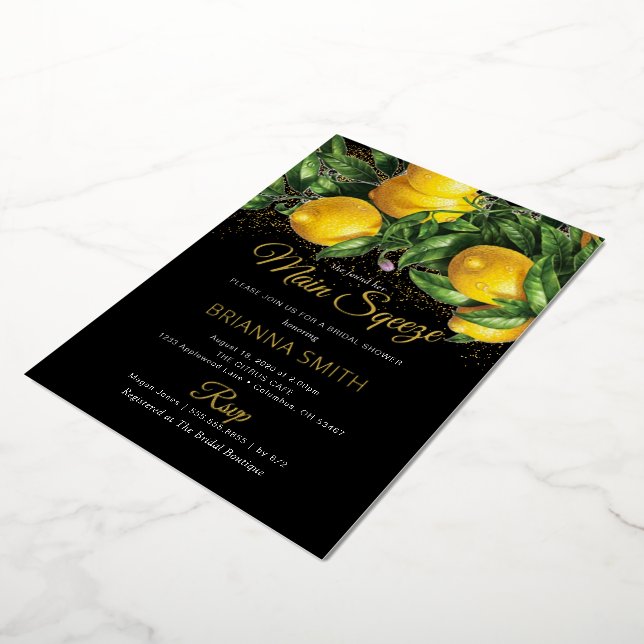 Classy Elegant Lemon Bridal Shower Real Foil Invitation (Rotated)
