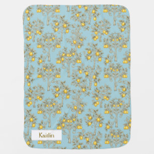 Classy Elegant Lemon Tree Unique Custom Name Baby Blanket