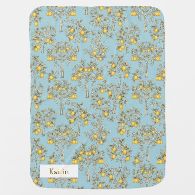 Classy Elegant Lemon Tree Unique Custom Name Baby Blanket (Front)