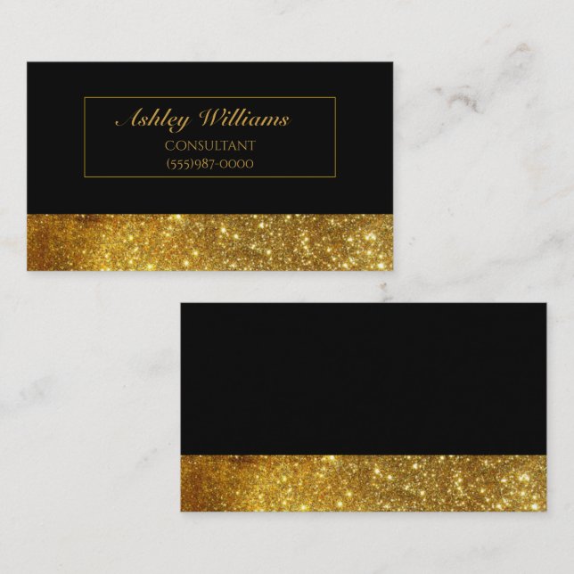Classy Elegant Luxury Black & Gold Glitter Business Card (Front/Back)