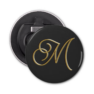 Classy Elegant Luxury Black Gold Minimal Monogram Bottle Opener
