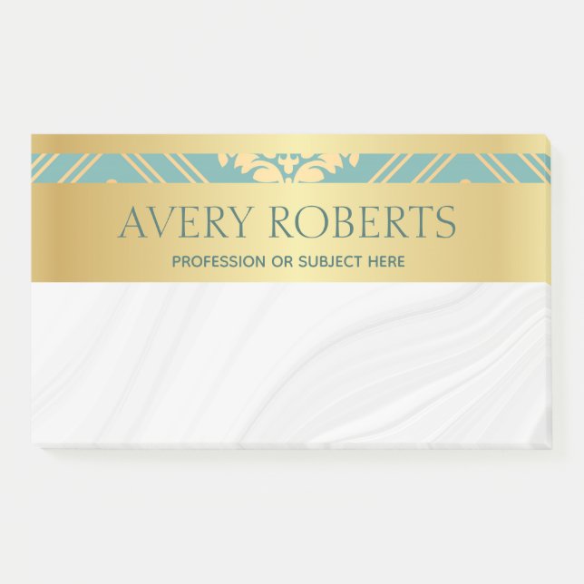 Classy Elegant Luxury Floral cyan gold damask Post-it Notes (Front)