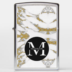 Classy Elegant Marble Gold Monogramed Name Initial Zippo Lighter