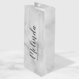 Classy Elegant Marble Personalized Bridesmaids Wine Gift Bag