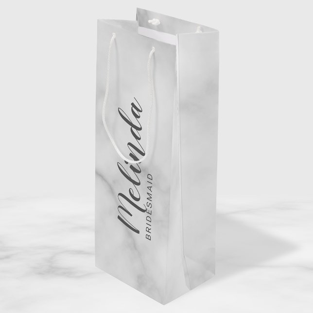 Classy Elegant Marble Personalized Bridesmaids Wine Gift Bag (Creator Uploaded)