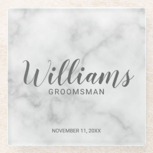 Classy Elegant Marble Personalized Groomsmen Glass Coaster