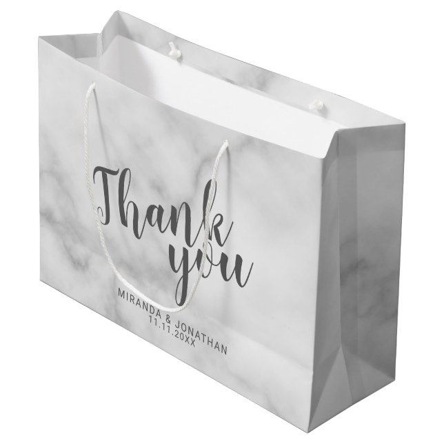 Classy Elegant Marble Wedding Favor Large Gift Bag (Front Angled)