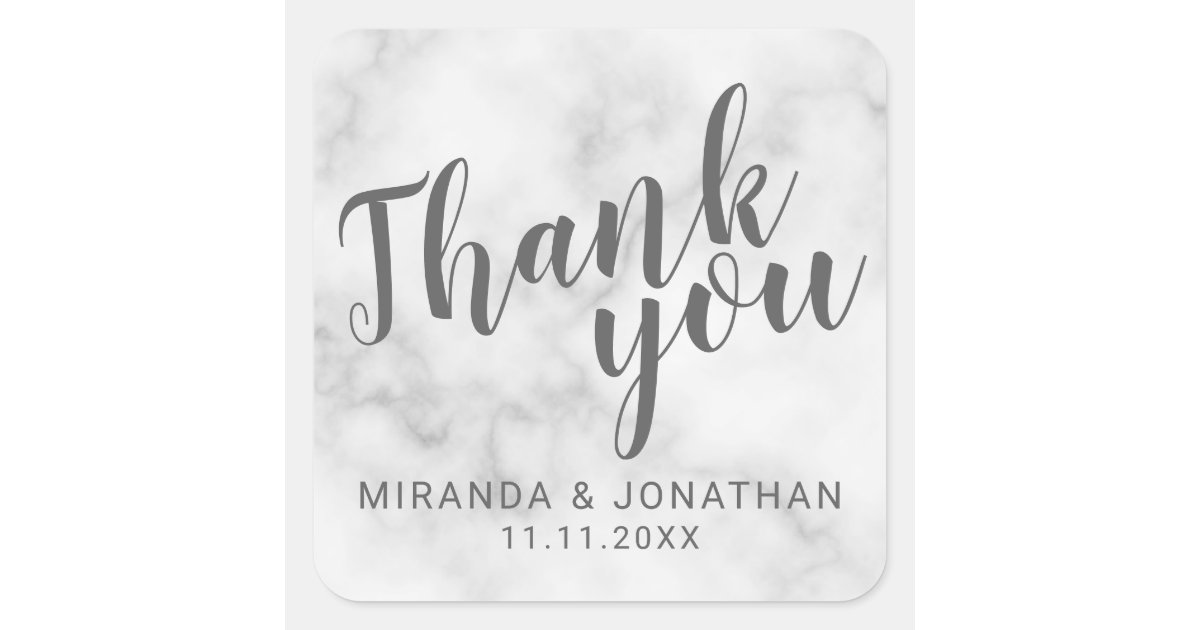 Classy Elegant Marble Wedding Favor Thank You Square Sticker | Zazzle