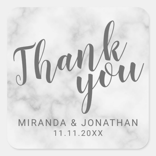 Classy Elegant Marble Wedding Favor Thank You Square Sticker (Front)