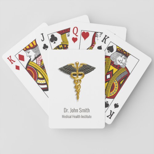 Classy Elegant Medical Gold Caduceus Black Wings Poker Cards