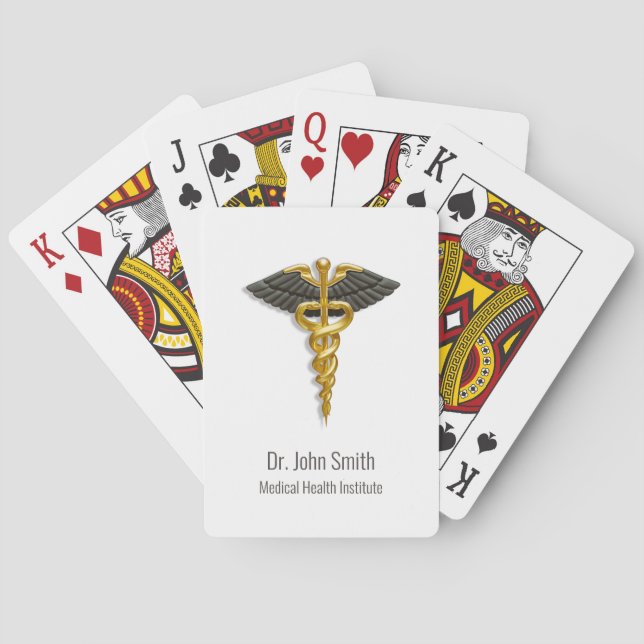 Classy Elegant Medical Gold Caduceus Black Wings Poker Cards (Back)